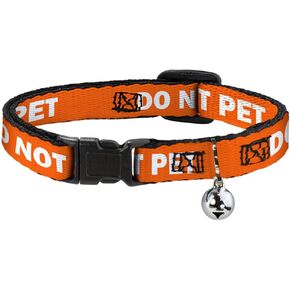 Buckle-Down Do Not Pet Orange White, Breakaway Cat Collar with Bell, Plastic Clip, Easy Adjustable, 8.5 to 12"-0.5" Wide