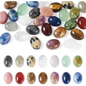 28Pcs Oval Gemstone Cabochons 8x6mm Small Flatback Stone Beads Cabochons Healing Power Stone Chakra Crystal for Crafts DIY Bezel Tray Pendants Jewelry Making Supplies