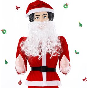Christmas Inflatable Blow up Doll Life Size for Guys with Small Santa Claus Costume and Santa Beard Inflatable Santa Claus Doll for Christmas Bachelorette Party Decorations Funny Gift Photo Props