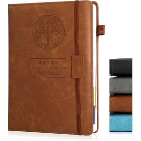 2024-2025 Weekly Daily Planner Notebook, Jul 2024- Jun 2025 with Tabs Agenda, A5 Faux Leather Cover Journal for Women Men, 5.5"x 8.3"