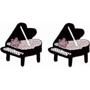 TH Set of 2 Tiny. Mini Black Piano Instrument Music Cute Cartoon Logo1 Patches Sew Iron on Embroidered Applique Badge Sign Patch Clothing Costume