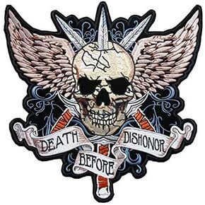 OYSTERBOY Large 11 x 11.8 inch 100% Embroidered Aplique Decorative Patch - Motorcycle Riders Bikers Death Before Dishonor Three Knives Pass Through The Skull, Wide Open Eagle Wings Behind Very Cool in Kuwait