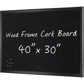 INNOVART Black Cork Bulletin Board 40" X 30" with 10 Push Pins, Corkboard with Black Wood Frame, Black Cork Notice Board Message Board, Framed Pin Board for Home, Office, School