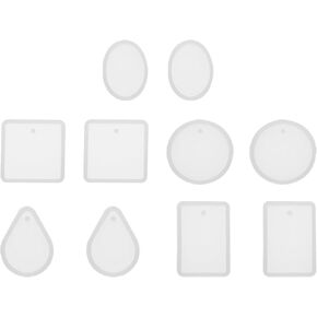 uxcell 10 Pcs Mixed Shape Resin Moulds, Silicone Epoxy Mould Kit with Hole for Pendant Keychains Ornament Jewelry Resin Art Crafts Making DIY Crafts, Pink