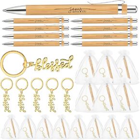 Sureio 25 Sets Christian Gifts, Bible Verse Ballpoint Pens and Golden Religious Keychains Jesus Loves You Ballpoint Pens Women Christian Keychains Bulk Religious Gifts for Women Employee Teachers