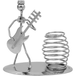 Music Musician Theme Iron Hat Man Art Steel Metal Creative Personality Pen Holder Pencil Holder Cup Pot Office Students Desktop Music Decoration Decor Toy Gift Ornaments (A0714 Electric Guitar)