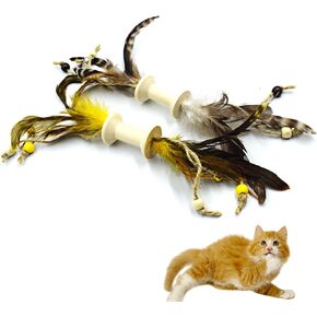 IUHKBH Cat Feather Toys, 2 PCS Wooden Roller Cat Teaser Toy Interactive Cat Toys for Chewing and Kicking