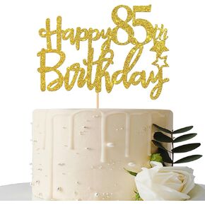 Gold Glitter Happy 85th Birthday Cake Topper - 85 Sign Cake Topper - Cheers to 85 Years Party Supplies - 85th Birthday Party Decoration
