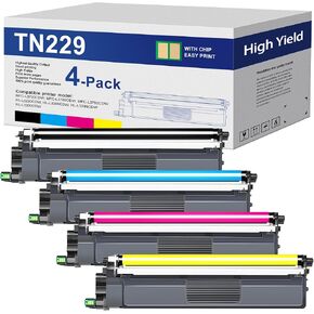 TN229 Toner Cartridges 4 Pack TN229BK/C/M/Y Replacement for Brother 229 TN-229 TN229XL TN-229XL Toner for HL L3280CDW MFC L3720CDW Printer Toner - TN2294PK ( Black, Cyan, Magenta, Yellow)
