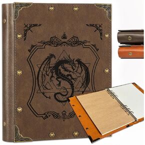 DUROTAN DND Journal D&D Notebook Embossed 400 Pages A5 Refillable Leather Notebook for Dungeons & Dragons Accessories D&D Gifts for DM's & Players Men & Women