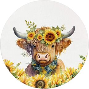 QUICQOD Farmhouse Cow Mouse Pad,Yellow Flower Non-Slip Rubber Base Mousepad for Home Office Dorm Desk Decor,Cow Lover Gifts,Cow Lover Gifts for Women 8.7 x 8.7 Inches