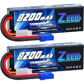 Zeee 2S Lipo Battery 8200mAh 7.4V 120C Hard Case RC Car Battery with EC5 Plug for 1/8 1/10 RC Vehicles RC Car Truck Truggy RC Boat Helicopter Racing Models(2 Pack)