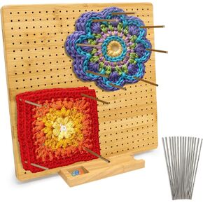 hismocal Square Bamboo Blocking Board Christmas Gift,Superior Mat for Crocheting with 15 Pins,Crochet Gifts for Mum, Granny, Upgrade Large Base Blocking Mats for Crochet 13'' (Bamboo-13'')