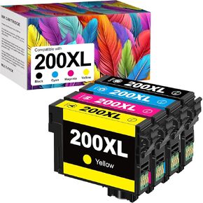 خراطيش lnk معاد تصنيعها 200XL بديلة لطابعة Epson 200 XL للعمل مع Epson Workforce WF-2520، WF-2530، WF-2540، XP-200، XP-300، XP-310، XP-400 (أسود سماوي أرجواني أصفر، 4- علية)
