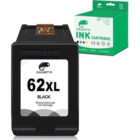 خرطوشة حبر الطابعة المعاد تصنيعها 62XL (1 أسود) من COLORETTO عالية الإنتاجية لـ HP 62 XL للاستخدام مع Envy 5660 7644 7645 5548 5665 7640 7643 5646 8000 8005