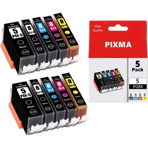 PGI-5 CLI-8 Large Capacity Ink Cartridges PGI5 CLI8 New Updated Chips Replacement for Canon PIXMA iP4200 iP4500 iP5200 MP-500 MP-530 MP-830 MP-950 MX-850 (PGBK2,BK2 C2 M2 Y2,Total 10 Pack)