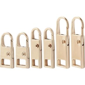 Biaungdo 6 Pcs Zipper Pull Replacement, Detachable Zipper Pull Tabs Slider Metal Luggage Zipper Handle and Fixes for Clothing Jackets Backpacks Handbags Wallet Boots Purse Coat(3 Sizes, Gold)