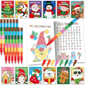 BenLouis Christmas Mini Coloring Activity Books Kids with Stacking Crayons Christmas Party Favors Bulk for Students Holiday Classroom School Gift Prizes Goodie Bags Stuffer （24set Activity ）