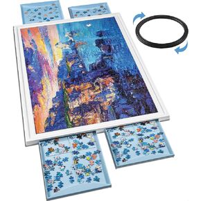 Puzzle Board, 1500 Pieces Frosted-Panel Jigsaw Puzzle Board with Drawers, 35"x 28" Rotating Upgraded Lazy Susan Spinning Jigsaw Puzzle Organizer Table,Durable ABS Plastic,Ideal Gift for Family