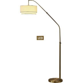 Artiva USA Ariana II extendable LED Double Shade Arched Floor Lamp, Antique Satin Brass, 72-80" H