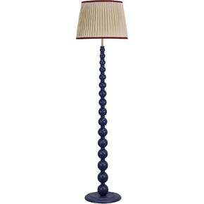 Farmhouse Floor Lamp, 14 x 14 x 59 Inch Navy Wood Base Floor Lamp, Tapered Pleated Shade in Cream and Pull Chain Switch