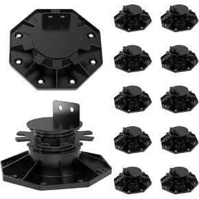 12 Pack Adjustable Deck Support Pedestal Paver Deck Foundation Base, Height Adjustment Raising from 1-3/16" to 2-3/8"(Unilateral keel Slot)
