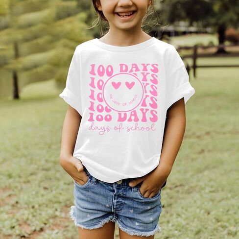 100 Days of School Shirt Boys Girls Kindergarten T-Shirt Letter Print Graphic Tshirt Teacher Gifts Tops Tee in Kuwait