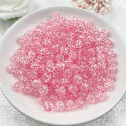 400pcs 8mm Acrylic Crackle Beads Round Crystal Acrylic Craft Beads with Hole for Jewelry Making Acrylic Round Beads for Bracelets Necklaces Jewelry Making(21-Pink) in Saudi Arabia