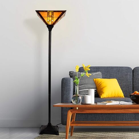 Lavish Home Tiffany Style Floor Lamp Mission Design Art Glass Torchiere Lighting LED Bulb Included- Vintage Look Handcrafted Accent Decor in Saudi Arabia