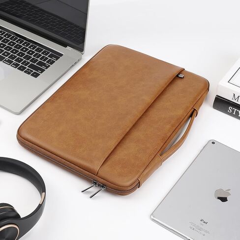 DOMISO 17.3 inch Laptop Sleeve Case Water-Resistant PU Computer Cover Bag for HP, Dell Notebook,Brown in Saudi Arabia