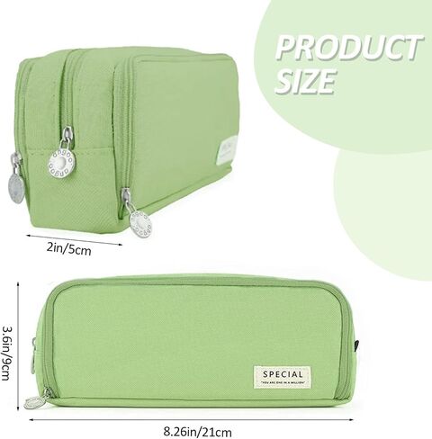 Large Capacity Pencil Case Pouch with 3 Compartment, Zipper Spacious Opening Pen Bag School Office Storage for Students Girls Boys Adults (Green) in Saudi Arabia