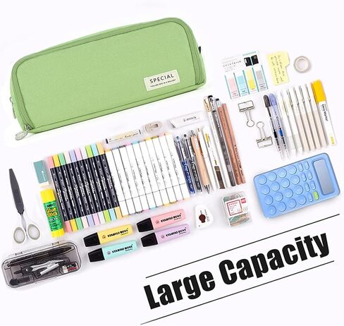 Large Capacity Pencil Case Pouch with 3 Compartment, Zipper Spacious Opening Pen Bag School Office Storage for Students Girls Boys Adults (Green) in Saudi Arabia