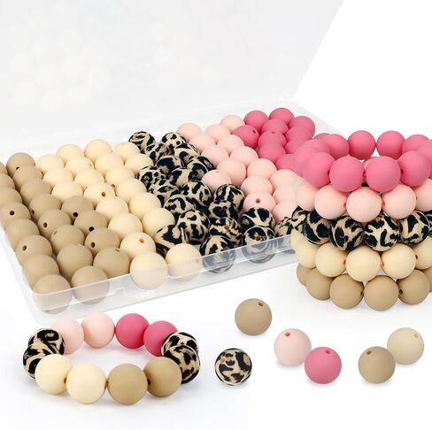 100 Pcs 15mm Silicone Beads for Keychain Making, Pink Gream Silicone Beads Bulk Round Beads for Bracelets Pens Crafts Jewelry Making (Pink Gream) in Saudi Arabia