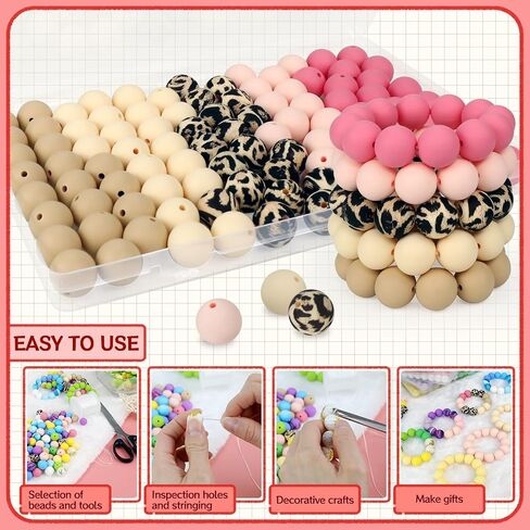 100 Pcs 15mm Silicone Beads for Keychain Making, Pink Gream Silicone Beads Bulk Round Beads for Bracelets Pens Crafts Jewelry Making (Pink Gream) in Saudi Arabia