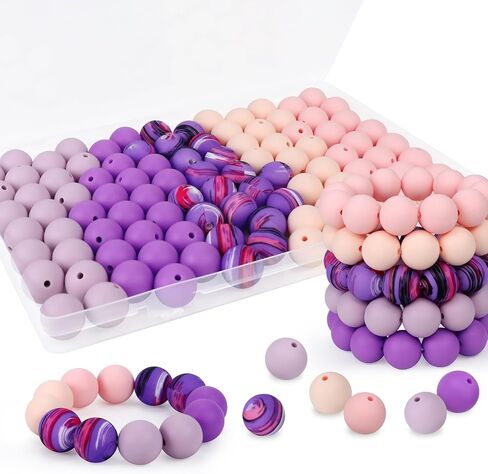 100 Pcs 15mm Silicone Beads for Keychain Making, Pink Gream Silicone Beads Bulk Round Beads for Bracelets Pens Crafts Jewelry Making (Pink Gream) in Saudi Arabia