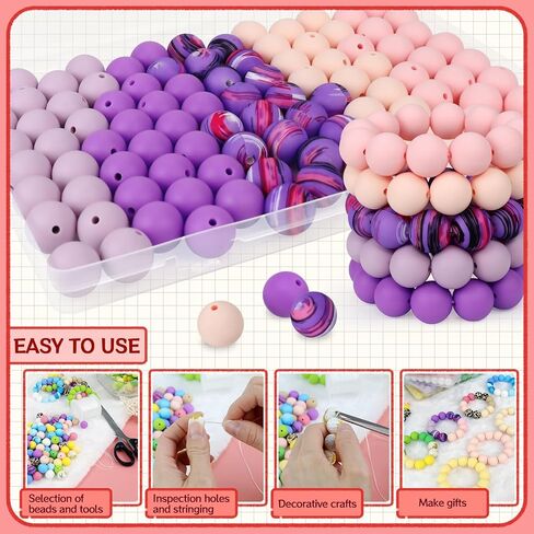 100 Pcs 15mm Silicone Beads for Keychain Making, Pink Gream Silicone Beads Bulk Round Beads for Bracelets Pens Crafts Jewelry Making (Pink Gream) in Saudi Arabia
