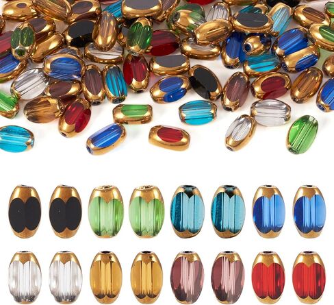 Beadthoven 80Pcs Faceted Glass Beads 4.5x7x4mm Mixed Color Oval Rice Shape Crystal Beads Barrel Glass Spacer Beads Golden Plated Edge Glass Loose Beads for DIY Bracelet Earring Jewelry Making Supplies in Saudi Arabia
