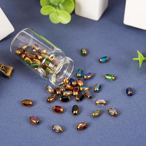 Beadthoven 80Pcs Faceted Glass Beads 4.5x7x4mm Mixed Color Oval Rice Shape Crystal Beads Barrel Glass Spacer Beads Golden Plated Edge Glass Loose Beads for DIY Bracelet Earring Jewelry Making Supplies in Saudi Arabia