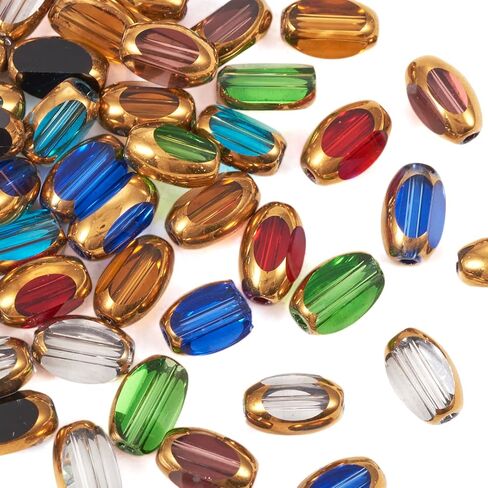 Beadthoven 80Pcs Faceted Glass Beads 4.5x7x4mm Mixed Color Oval Rice Shape Crystal Beads Barrel Glass Spacer Beads Golden Plated Edge Glass Loose Beads for DIY Bracelet Earring Jewelry Making Supplies in Saudi Arabia