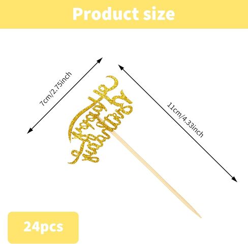 24 Pack Gold Glitter Birthday Cupcake Food Picks, Happy Birthday Cupcake Toppers, Birthday Toppers for Cakes, Dessert Topper Decoration for Birthday Theme Party, Anniversary Celebration, Wedding Party in Saudi Arabia
