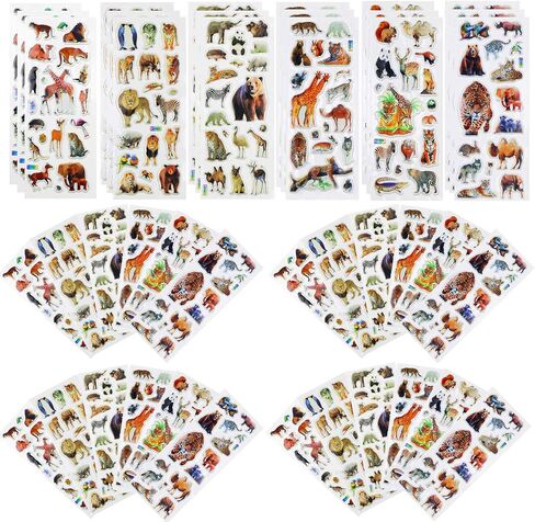 42 Sheets 3D Fluffy Jungle & Zoo Animal Stickers for Toddlers, Handmade Scrapbooking, Water Bottle, Skateboard, Party Favors in Kuwait