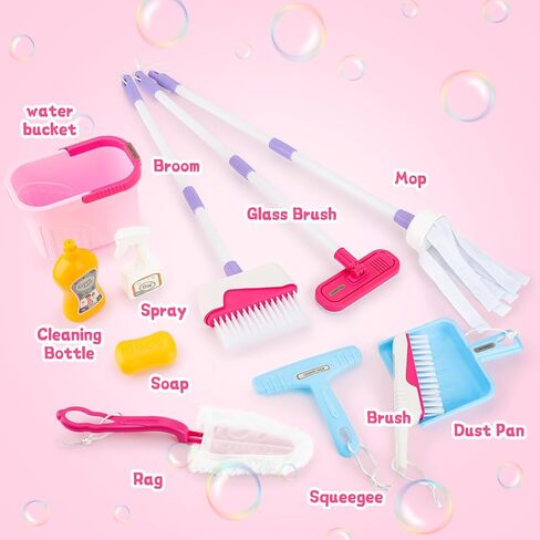deAO Kids Cleaning Set-12 Pcs Toddlers Housekeeping Pretend Play Children Kit Toy Cleaning Set Kids Broom and Mop Set for Ages 3+ Christmas Birthday Toys for Girls Boys in Saudi Arabia