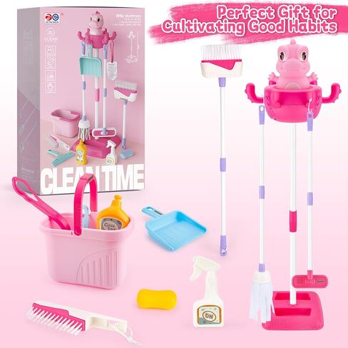 deAO Kids Cleaning Set-12 Pcs Toddlers Housekeeping Pretend Play Children Kit Toy Cleaning Set Kids Broom and Mop Set for Ages 3+ Christmas Birthday Toys for Girls Boys in Saudi Arabia