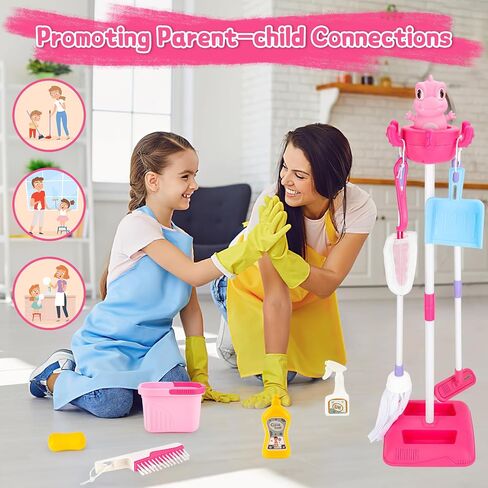 deAO Kids Cleaning Set-12 Pcs Toddlers Housekeeping Pretend Play Children Kit Toy Cleaning Set Kids Broom and Mop Set for Ages 3+ Christmas Birthday Toys for Girls Boys in Saudi Arabia