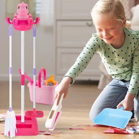 deAO Kids Cleaning Set-12 Pcs Toddlers Housekeeping Pretend Play Children Kit Toy Cleaning Set Kids Broom and Mop Set for Ages 3+ Christmas Birthday Toys for Girls Boys in Saudi Arabia