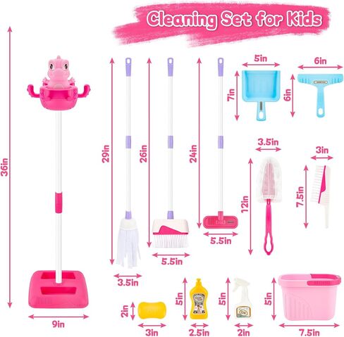 deAO Kids Cleaning Set-12 Pcs Toddlers Housekeeping Pretend Play Children Kit Toy Cleaning Set Kids Broom and Mop Set for Ages 3+ Christmas Birthday Toys for Girls Boys in Saudi Arabia