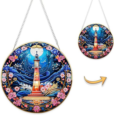 Eiflow Hanging Diamond Art Lighthouse Ornament Kit, 9.6x9.7inch Double Sided Diamonds Painting Pendant for Adults, DIY Acrylic Board Gem Painting Kit in Saudi Arabia