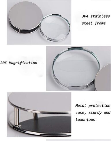 Mini Magnifying Glass 20X Folding Pocket Magnifier with Metal Protective Case Foldable Reading Magnifying Glass Portable Pocket Magnifying Glass for Reading, Inspection, Jewelry, Coins, Hobby, Travel in Kuwait