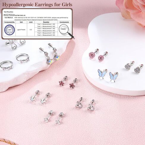 adramata الأقراط هيبوالرجينيك للفتيات النساء الجراحية الصلب الأطفال الأقراط لطيف هوجي هوب الأقراط تشيكوسلوفاكيا نجم الفراشة المسمار الظهر الأقراط 20 جرام 10 أزواج مجموعة الأقراط in Kuwait