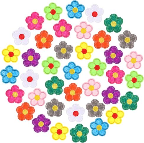 40 قطعة من الحديد على الرقع، خياطة مزخرفة بالزهور على تطريز متعدد الألوان، رقعة إصلاح تزيينية على شكل زهرة لطيفة لحقائب الملابس والسترات الجينز والأحذية والقبعات والأوشحة 4.5 سم/1.77 بوصة in Kuwait